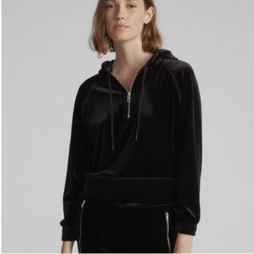 RAG & BONE Black Velour Velvet Half Zip Hoodie Sweater Size Small Y2K